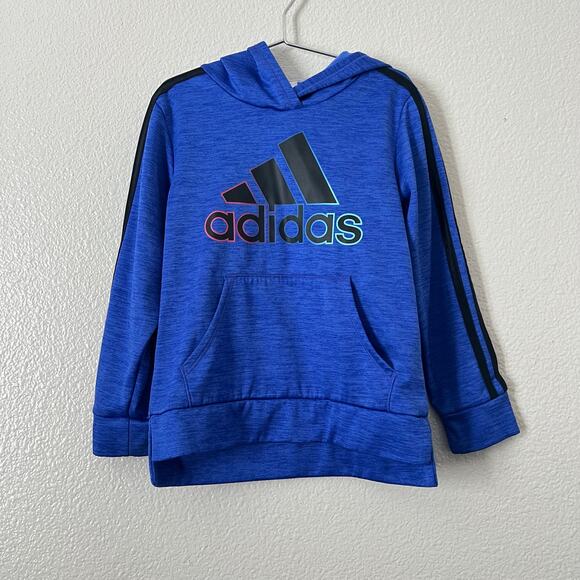 Adidas Boys Blue Hoodie Sweatshirt Rainbow Logo - Picture 1 of 4
